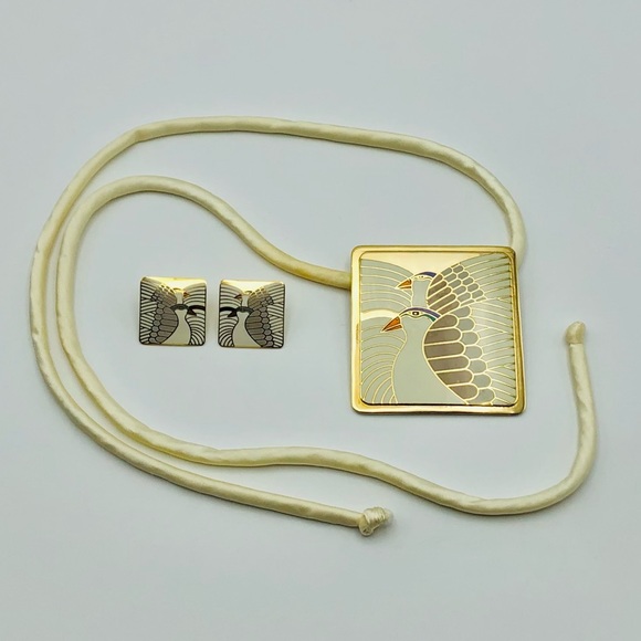 Laurel Burch Moon Doves Necklace and Earrings Set White and Gold - Picture 9 of 9